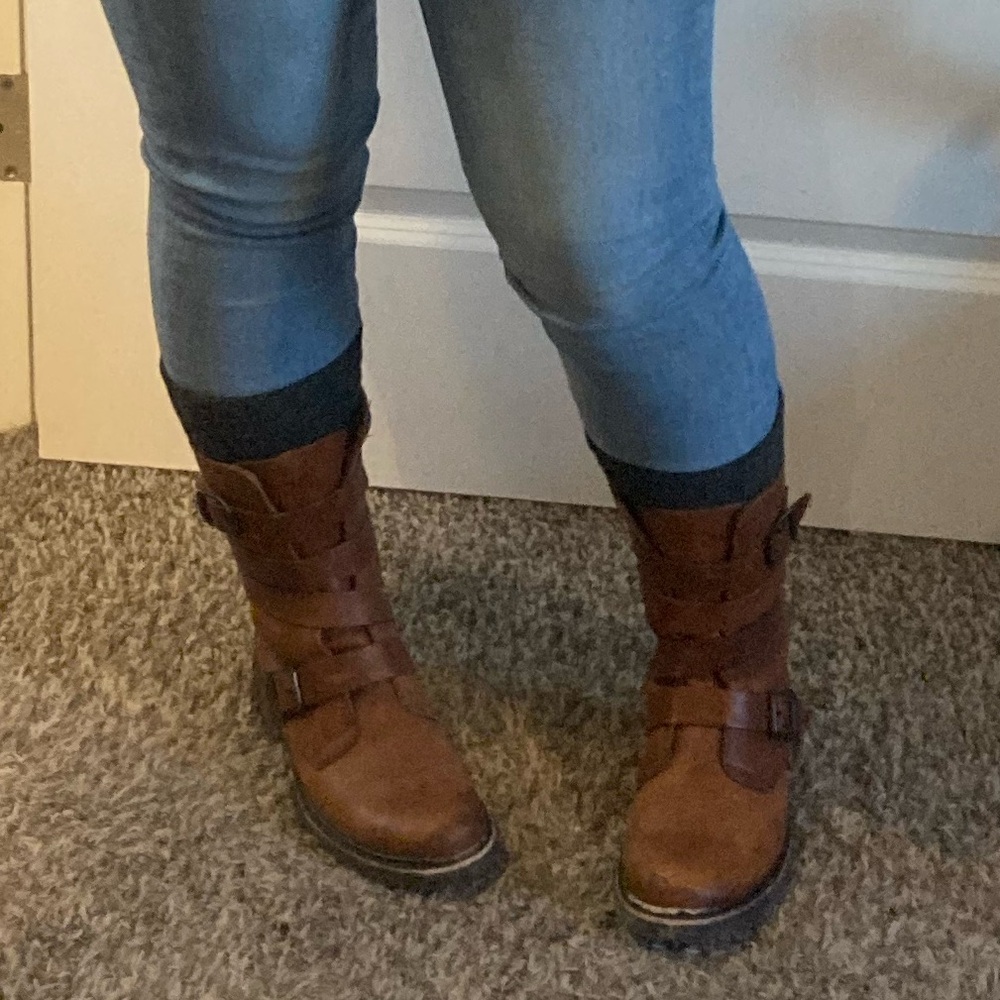 FRYE AND CO. Brown leather Combat Boots cross cross straps